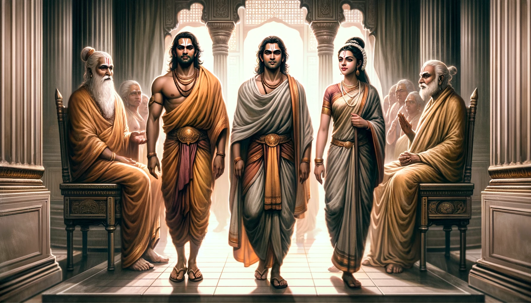 Rama, Lakshmana and Sita Approach King Dasharatha for Permission to Leave